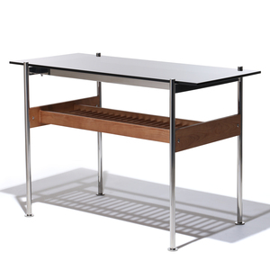 United Stranger - Neutra Desk(Top Table : Black Glass, Smoky Brown, Leg : Polished stainless,black glass) 150cm x 75cm x 76cm