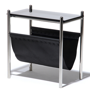 United Strangers -  Neutra Magazine Side Table(Leather : Black of spade vege tan,Metal : Polished stainless)L48cm x W30cm x H49cm