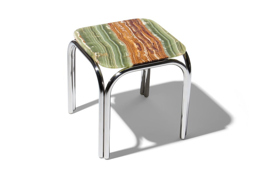 Malibu Square Side Table(polished stainless,terrain marble)