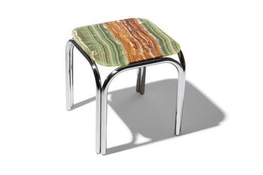 [SD-US-ST-MALIBU-001] Malibu Square Side Table(polished stainless,terrain marble)