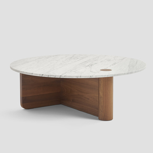 [SD-SKN-CT-PIVOT-002] Sketch - Pivot coffee table round 100 (Top: Travertine, Legs: Walnut)dia.1000xH350cm