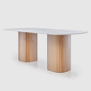 [SD-SKN-DT-TATHRA220-001] Sketch - Tathra 220 Dining Table (Top: Marble Bianco Carrara, Legs: Light Oak)W220xD110xH75cm